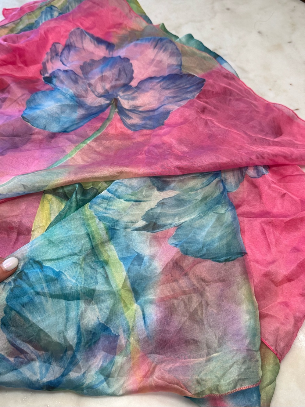 ππΈπ Bright Sarong Floral Silk Scarf - Pink, Yellow, Blue ππΈπ - Picture 3 of 5